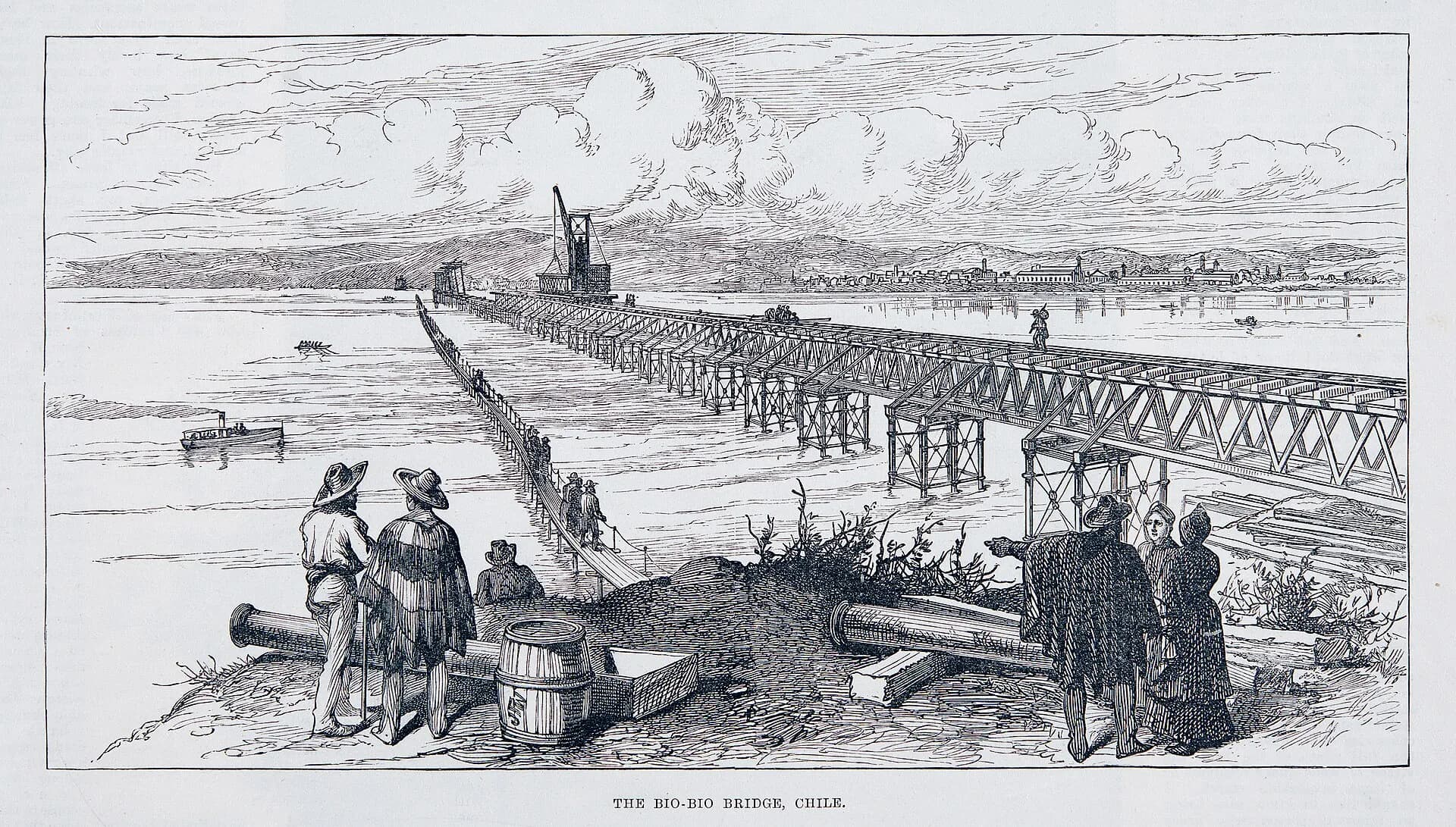 The Biobío bridge in an 1890 engraving